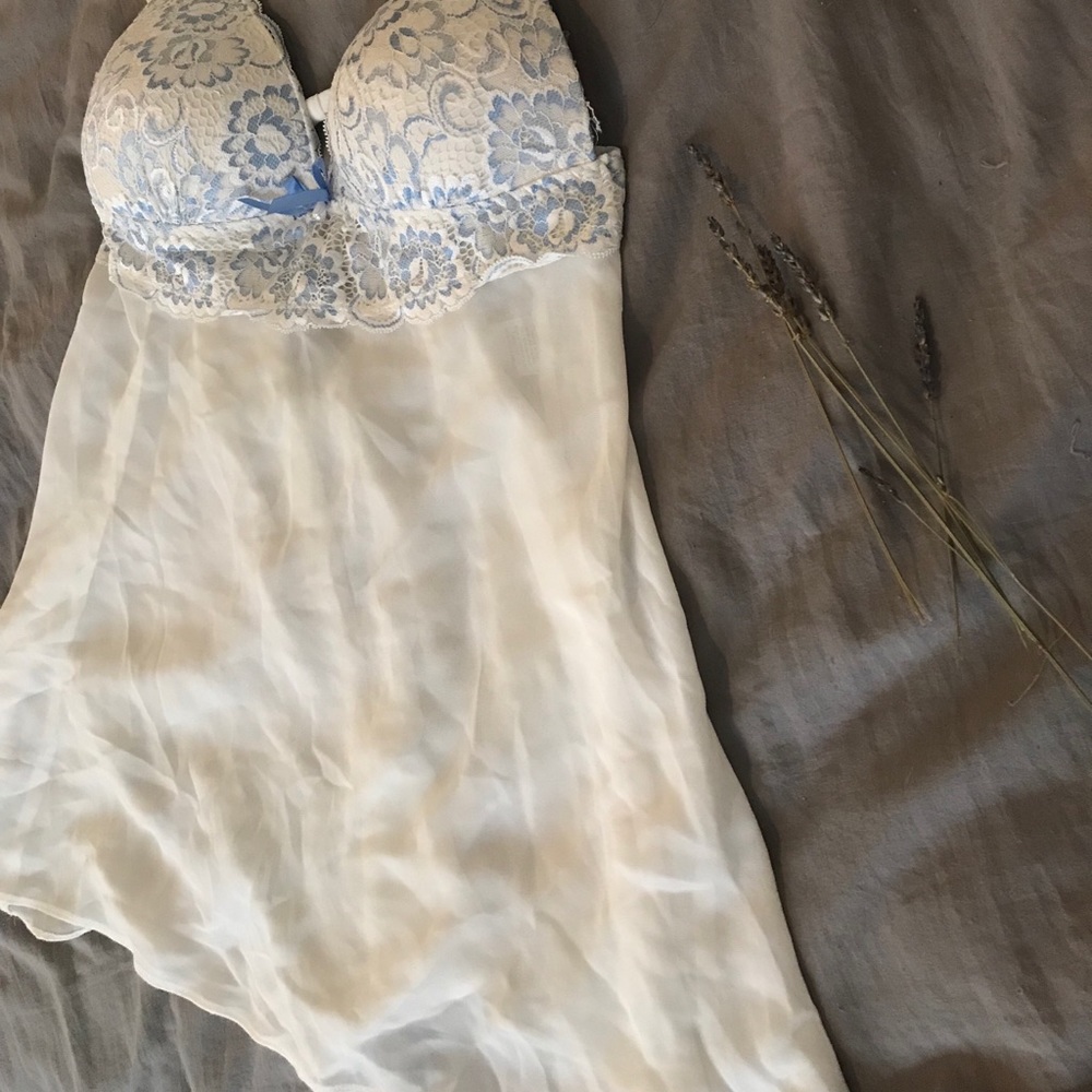 White & Blue Dreamy Lingerie Chemise Slip
